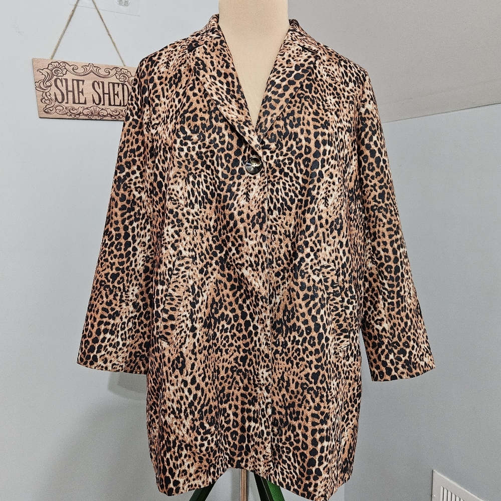 Potter’s Pot Leopard Print‎ Longline Swing Coat Pockets Large Mob Wife Jacket